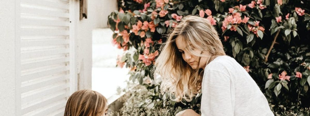 mother and daughter in the garden