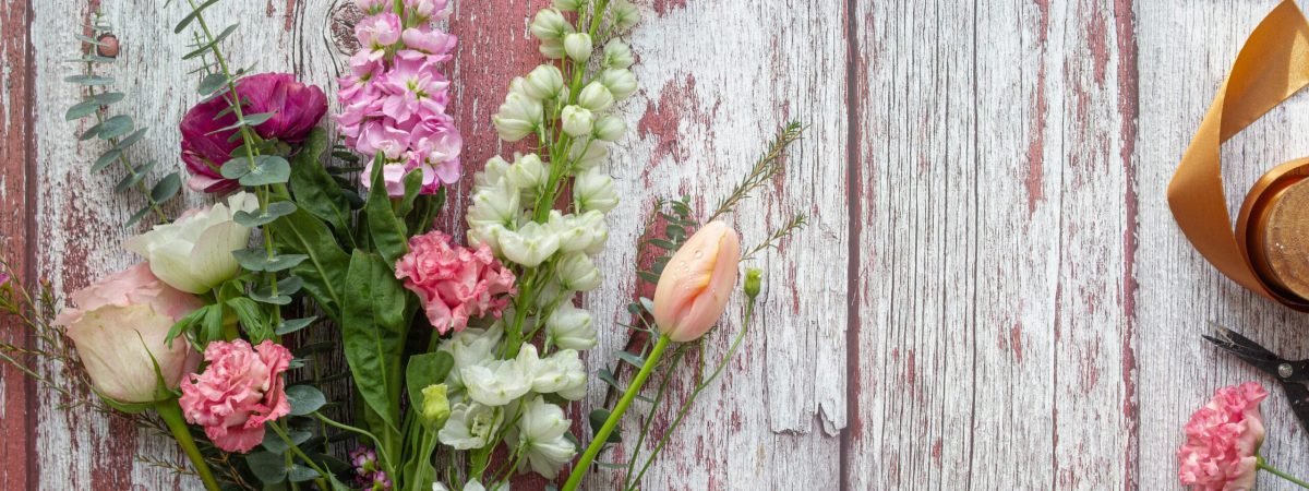 pink flower on gray wooden plank